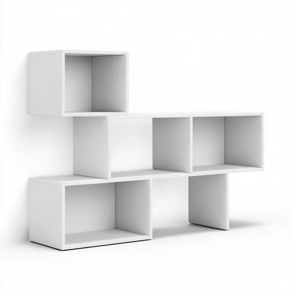 Biały regał modułowy z MDF, 5 elementów, 120 × 30 × 120 cm