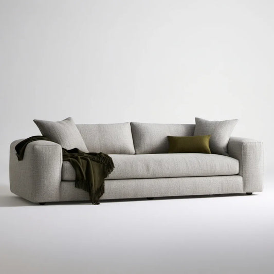 Trzyosobowa sofa jasnoszara z tapicerką poliestrową, 220 × 95 × 85 cm