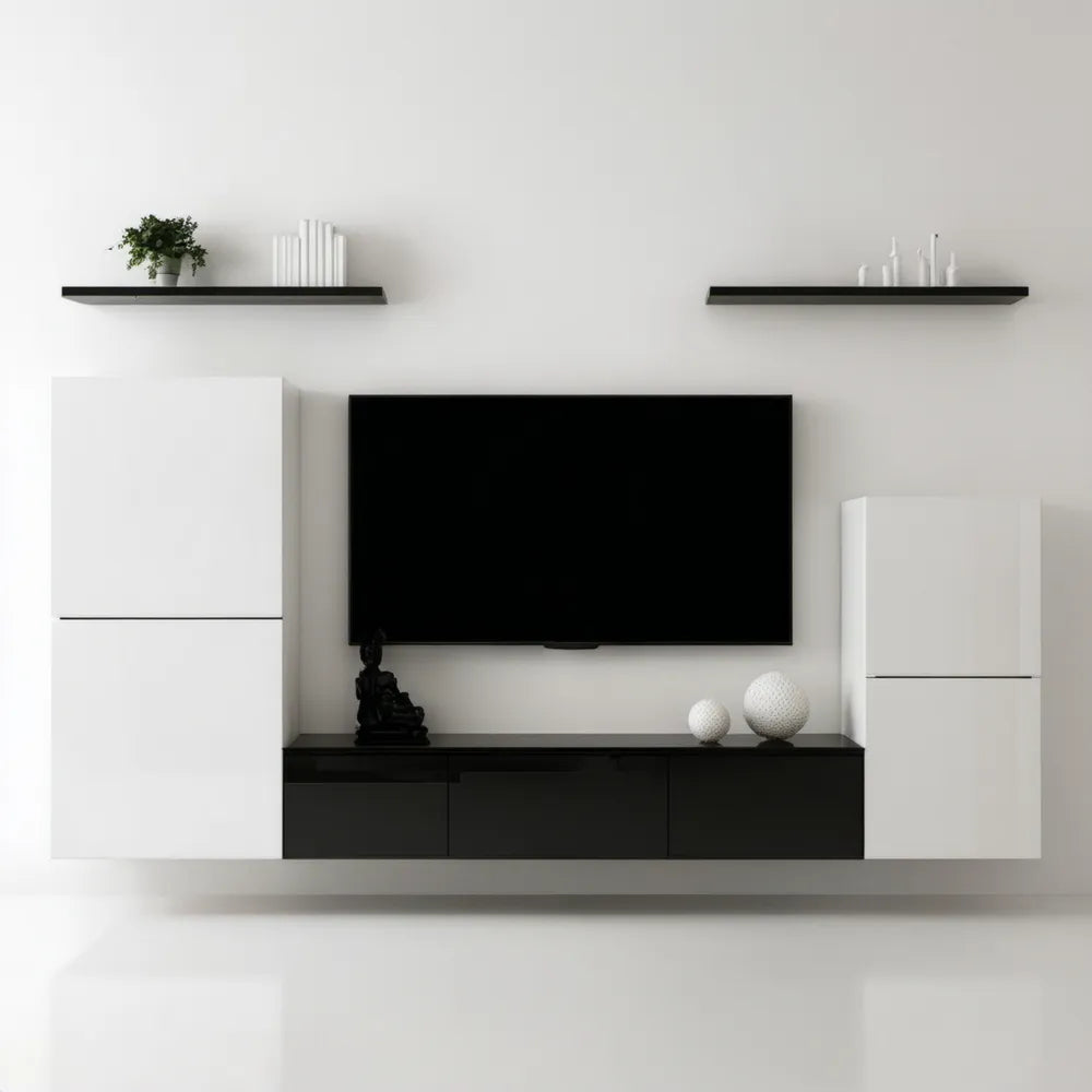 Biało-czarny zestaw wiszący do salonu 240 x 40 x 180 cm