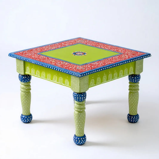 Kwadratowy stolik kawowy z litego drewna mango 60 x 60 x 45 cm Zielony/Niebieski/Czerwony/Biały